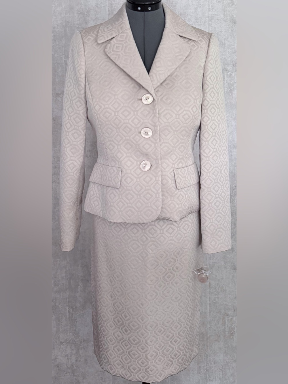 Vtg Le Suit 8 Champagne Jacquard Skirt Suit Blazer Deadstock Venetian Canal NWT
